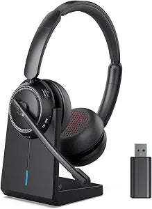 Wireless Headset with Mic for Work, Bluetooth Headphones with Microphone (Noise Cancelling & Mute Button), Wireless Headset with mic for Work/Computer/PC/Laptop/Cell Phones/Call Center/Teams/Zoom/Home