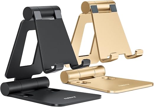 Nulaxy 2 Pack Aluminum Dual Folding Cell Phone Stanr for Desk, Black & Gold