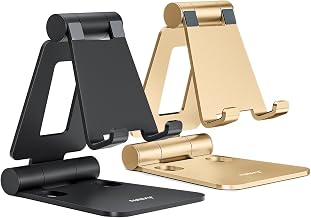 Nulaxy 2 Pack Aluminum Dual Folding Cell Phone Stanr for Desk, Black & Gold