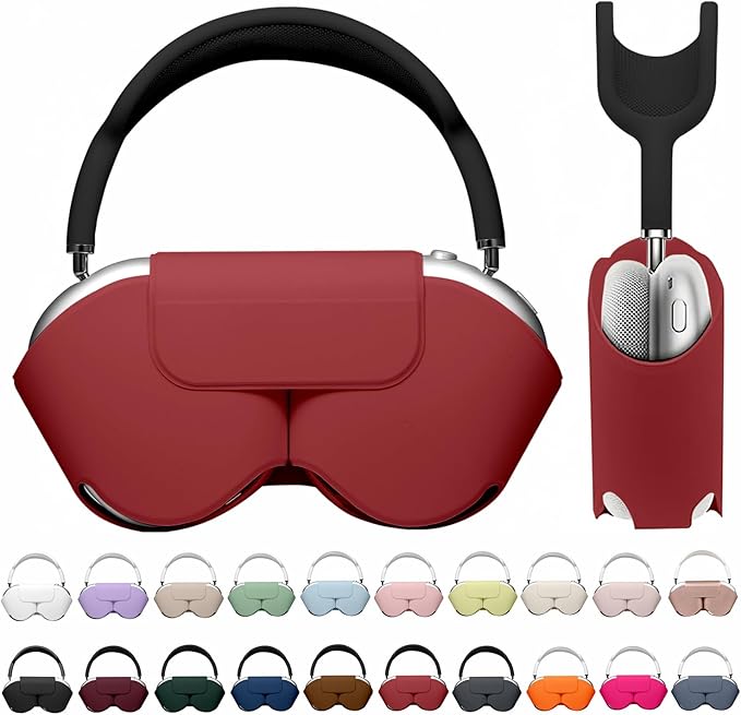Maxjoy for Apple Airpods Max Smart Case Cover, Soft PU Leather Protective Cover Accessories for Airpod Max with Sleep Mode, Anti-Dust Travel Carrying Case for Airpods Pro Max Headphones, Red