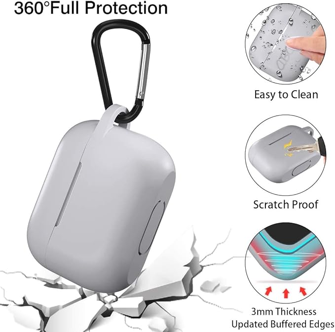 Lerobo Compatible with AirPods Pro 2 Case Cover,Full Protective Shockproof Silicone Protective Case for Airpods Pro Supports Wireless Charging with Carabiner Front LED Visible,Gray