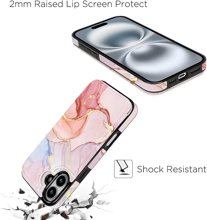 uCOLOR for iPhone 17 Wallet Case with Card Holder PU Leather RFID Blocking Design iPhone 17 flip case for Women Men Magnetic Clasp Kickstand Design 6.3 inch (Pink Purple Marble)