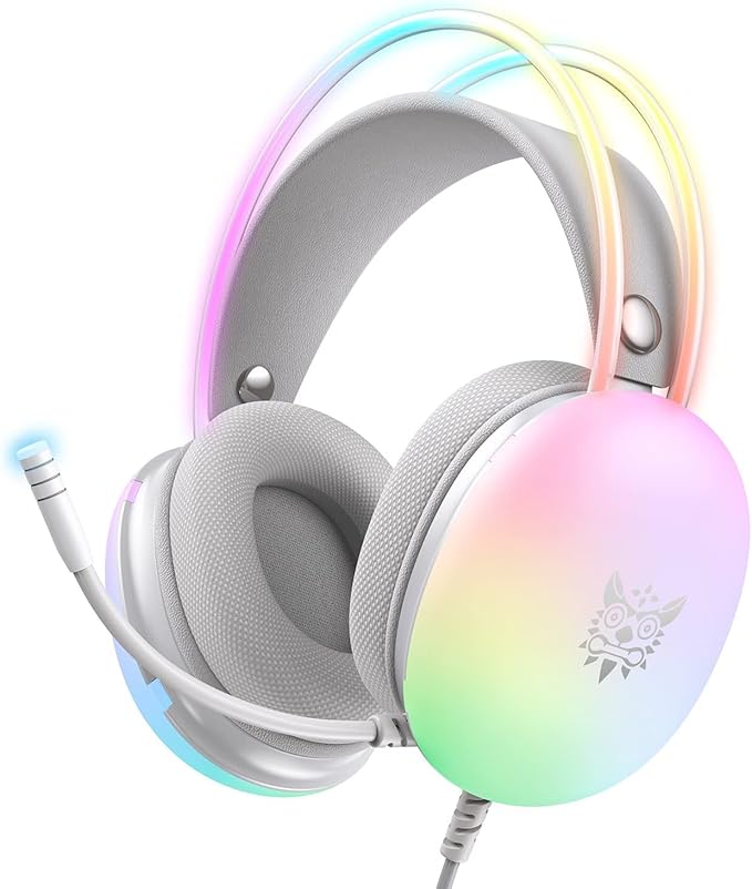 PC Gaming Headset with Microphone, Wired RGB LED Noise Cancel Gamer Headphones for PS4/PS5/MAC/LAPTOP, 3.5mm Over Ear Headphone 7.1 Surround Sound for Kids Adult Teens