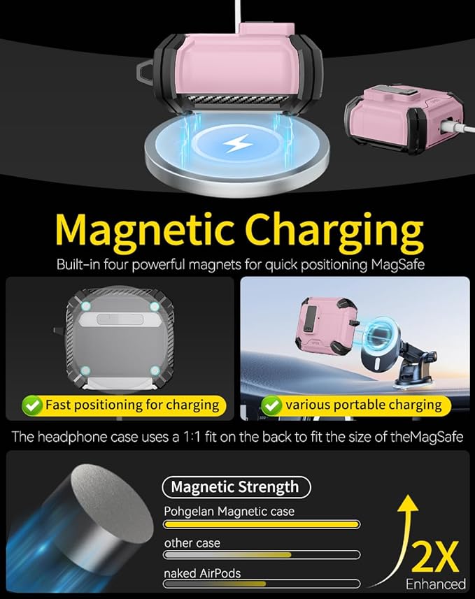 Compatible with AirPods 4 Case,Magnetic Automatic Lock with Phone Stand & Cleaning Kit,Compatible with Magsafe Cover -Pink