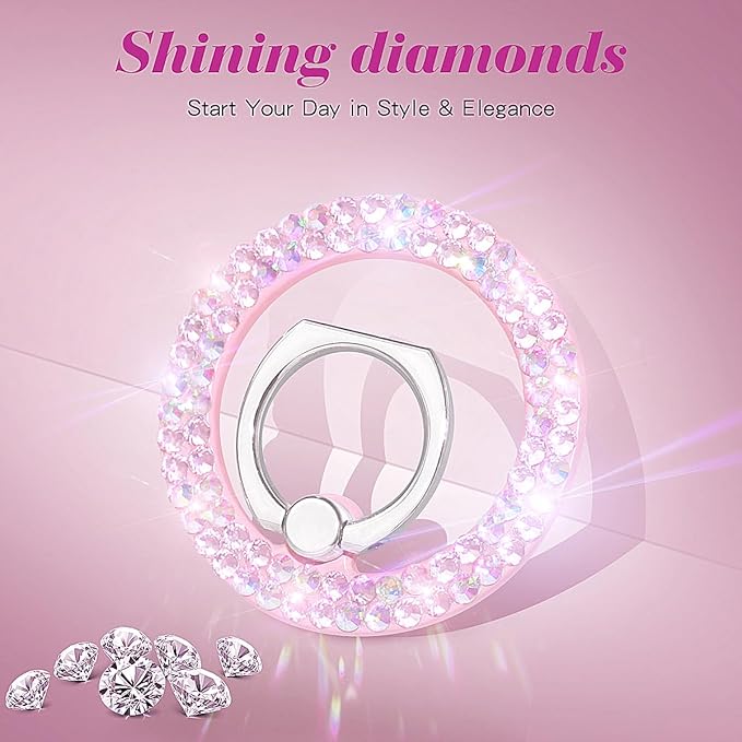 Bling Magnetic Phone Ring Holder for Mag-Safe, Glitter Magnet Cell Phone Grip Stand Sparkle Finger Ring Magnetic Compatible with iPhone 16 Pro Max 15 14 13 12 Mag-Safe Accessories（Pink）