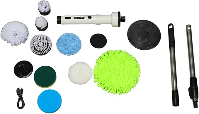 Electric Spin Scrubber, Handheld Cordless Powerful Cleaning Brush with Replaceable Brush Heads and Detachable Retractable Handle for Bathroom Tile Floor
