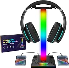 Gaming Headphone Stand PC Accessories - RGB Headset Stand with 2 USB and 1 Type-C Ports, LED Headphone Stand Gift for Boys Men, Computer Game Accessories for Desk - Image 1