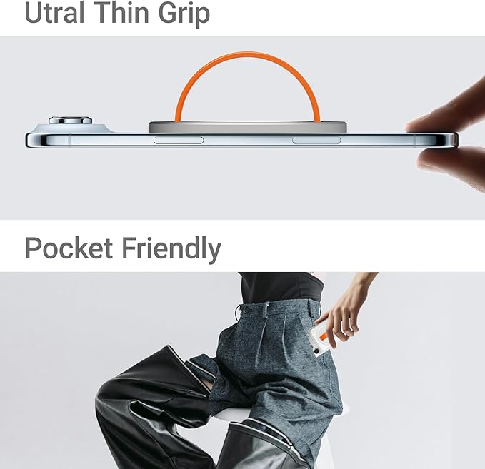 Grat 3 Lite Magnetic Phone Loop, [Nylon-core Silicone Strap] 360° Rotatable Phone Grip, Detachable Finger Holder Compatible with Magsafe for iPhone 16 15 14 13 12 Pro/max, Silver