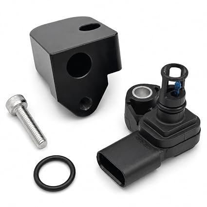 Intake Air Pressure and Temperature Sensor with Black Spacer Kit Compatible with 2017-2025 Chevy Silverado/GMC Sierra 2500HD 3500HD 6.6L Duramax Diesel, Replace 12681993 Manifold Pressure (MAP) Sensor