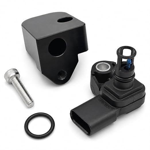 Intake Air Pressure and Temperature Sensor with Black Spacer Kit Compatible with 2017-2025 Chevy Silverado/GMC Sierra 2500HD 3500HD 6.6L Duramax Diesel, Replace 12681993 Manifold Pressure (MAP) Sensor