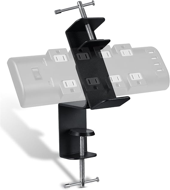 Desk Clamp for Power Strip - Removable Holder for Desk Edge - Sturdy Table Mount - Fits 2.55" to 4.13" Width - Black