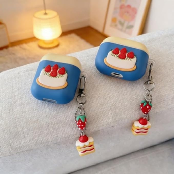 Compatible with Airpods Pro 3 Case 2025, Cute Fashion Birthday CakeDesign for Airpods Pro 3rd Generation Case Cover, Shockproof Protective Hard Case with Keychainfor Women Girls,Blue