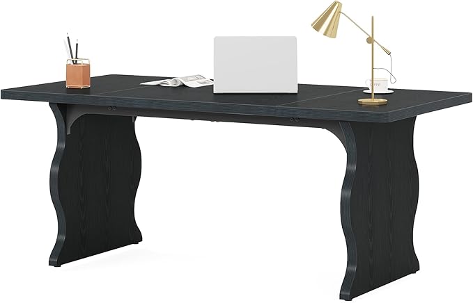 Tribesigns 63" Large Desk for Home Office, Spacious Executive Computer Desk with Ample Leg Room, Double PC Gaming Writing Table Study Desk with Sturdy Legs, Black