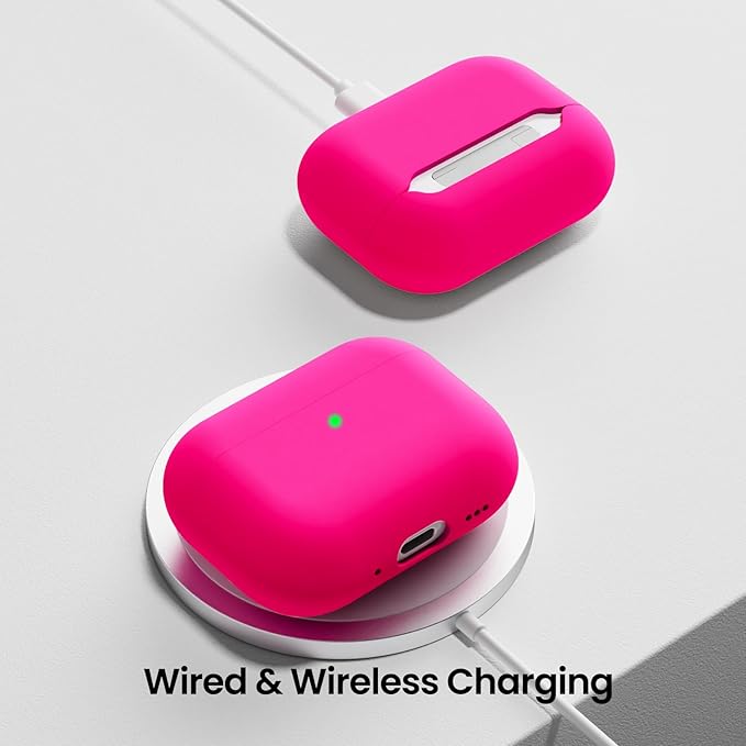 ORNARTO Compatible with AirPods Pro 3 Case 2025, Full Protective Hybrid Silicone for AirPods Pro 3rd Generation Case, Front LED Visible Skin Cover-Hot Pink