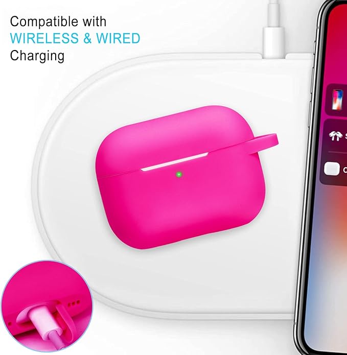 Silicone Compatible with AirPods Pro 2 Case 2022/2023, Gawnock Soft Case Cover Flexible for Compatible with AirPods Pro 2nd Generation Case for Women Girls with Keychain - Hot Pink