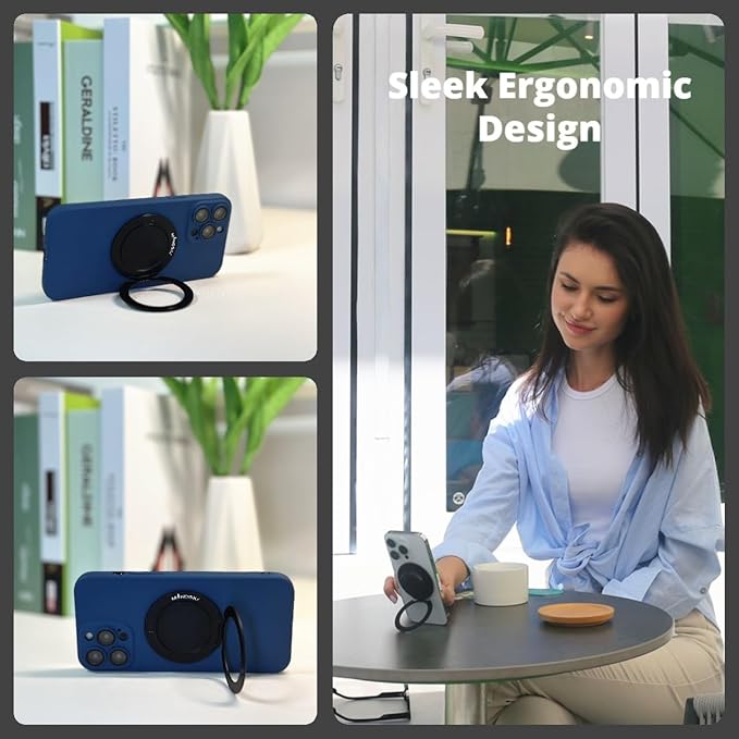 MINDSKY Dual-Sided Magnetic Phone Ring Holder Cell Phone Grip Stand Compatible with Magsafe Cases iPhone 12 13 14 15 Series (Dual Magnet)