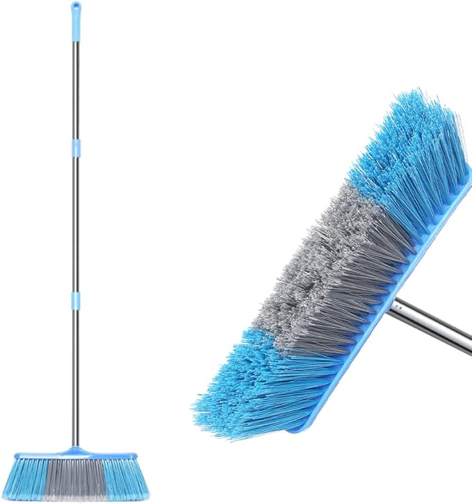 LandHope Heavy Duty Broom, 15.75in Wide Push Broom, 45.67in Long Handle, Adjustable, Floor Sweeper for Indoor Outdoor Commercial Warehouse Home Kitchen Patio Garden Garage