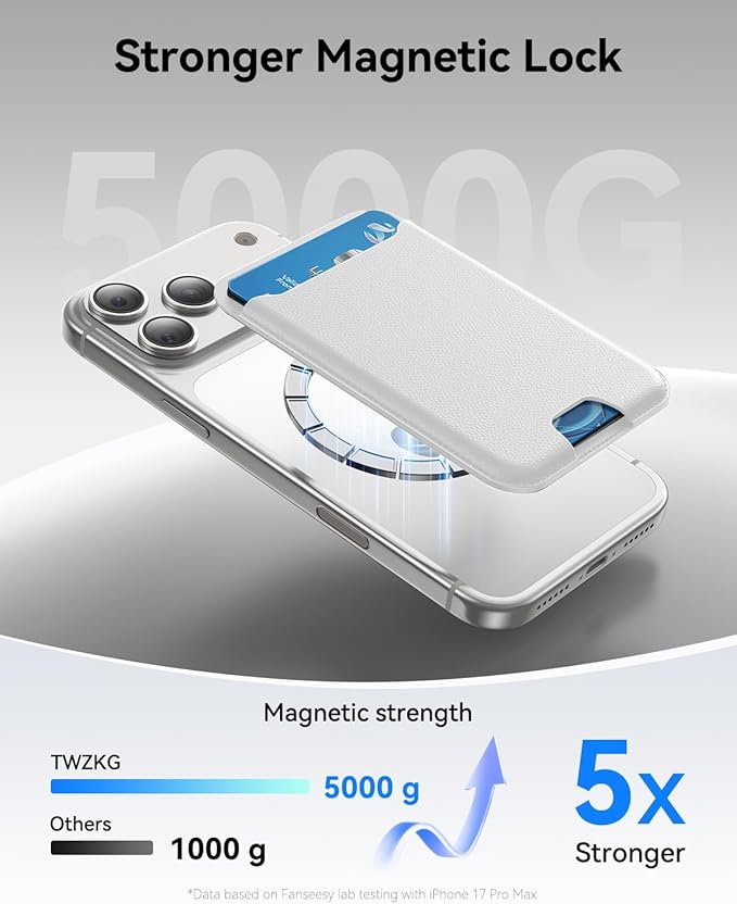 for MagSafe Wallet, 3 Cards Holder, Slim Magnetic Phone Wallet for iPhone 17/16/15/14/13/12 Pro Max Plus Air Series,RFID Blocking Vegan Leather,White