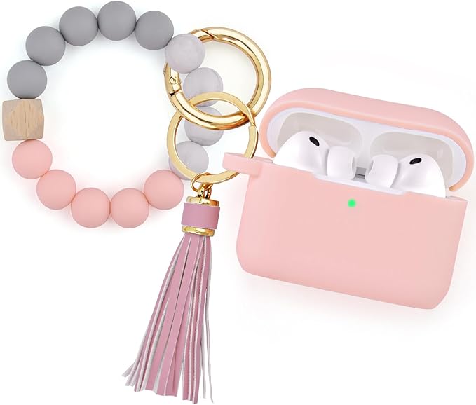 Filoto for AirPods Pro 3 Case (2025), Soft Silicone Protective Case Cover Compatible with Apple AirPods Pro 3rd Generation with Beaded Bracelet Keychain Accessories for Women Pink