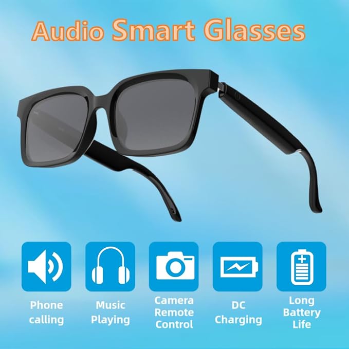 Bluetooth Audio Smart Sunglasses with Speakers, UV400 Protection Blue Light Blocking Glasses for Men Women