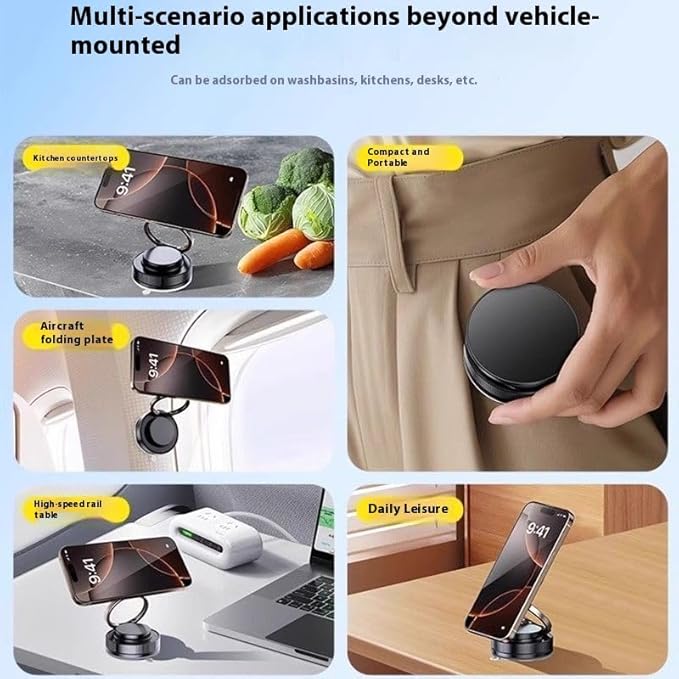 deepcrush 360° Adjustable Magnetic Phone Holder with Vacuum Suction – Foldable Cup Mount for MagSafe, Magnetic Stand for Cars, Gym, Mirrors (Fits iPhone 16e Pro Max, 15, 14, 13, 12)