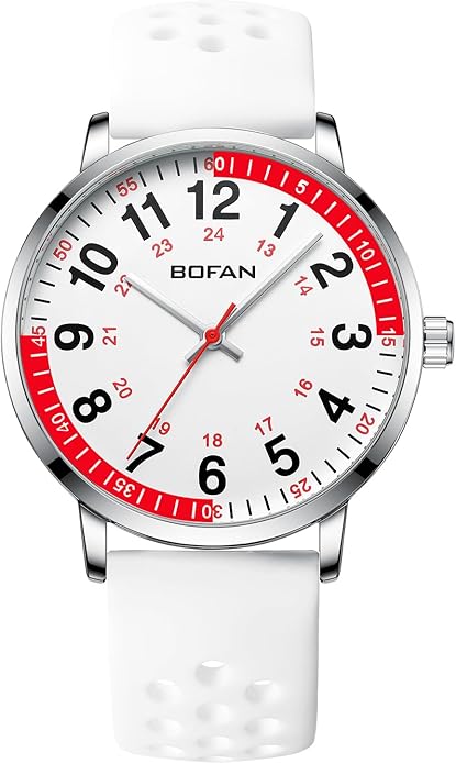 BOFAN Nurse Watch for Medical Professionals,Students,Doctors with Easy to Read Dial,Second Hand and 24 Hour,Soft and Breathable Silicone Band,Water Resistant