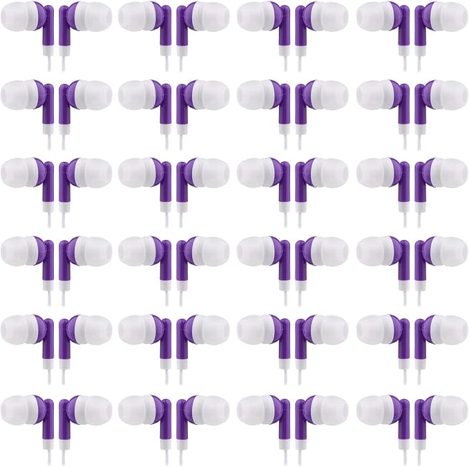 CN-Outlet Wholesale Bulk Eearbuds Headphones 100 Pack for Kids,Classroom,Labs,Students and Adults(Purple)