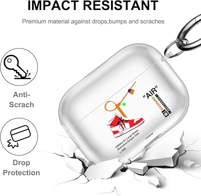 for Airpods Pro Case, Cute Cool Sports Red Shoe Pattern TPU Soft Cases for Airpods Pro Case 1st Gen, Shockproof for Airpods Pro 2019 Case Men Women with Cleaner Kit & Keychain