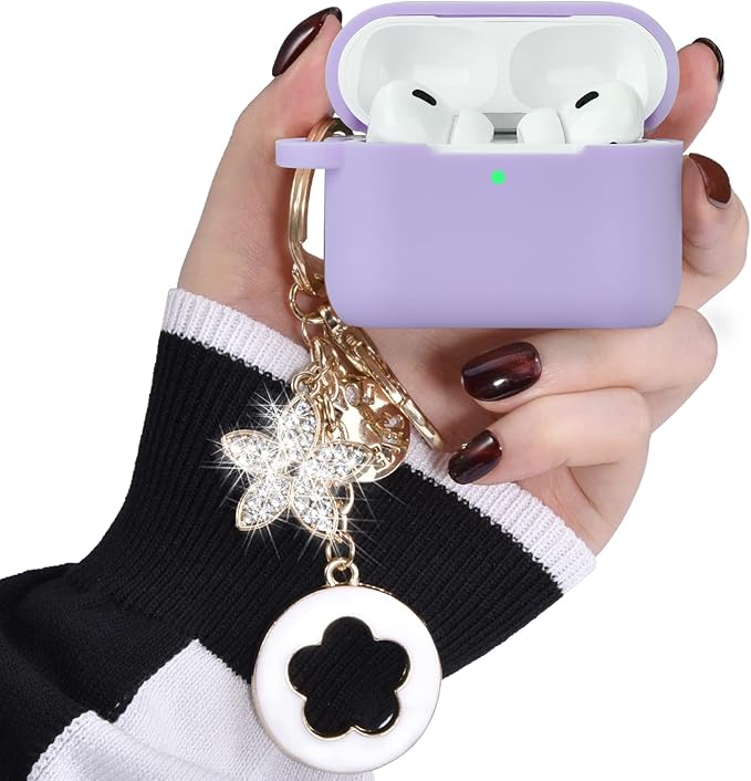 Case for Airpods Pro 1st 2nd Generation - VISOOM Airpods Pro 1/2 Cases Cover Women Silicone iPod Pro 2 Earbuds Wireless Charging Case Girl Bling Keychain for Apple Airpod Gen Pro 2