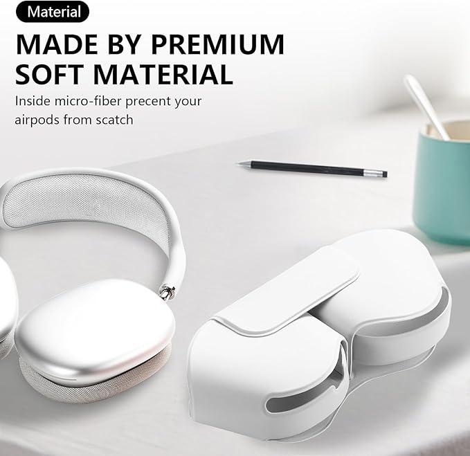 Maxjoy for Apple Airpods Max Smart Case Cover, Soft PU Leather Protective Cover Accessories for Airpod Max with Sleep Mode, Anti-Dust Travel Carrying Case for Airpods Pro Max Headphones, White