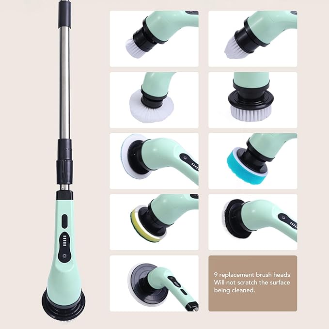 9Pcs Power Scrubber Brush Set, USB Cordless Electric Handheld Cleaning Brush Set, Strong Motor for Kitchen, Bathroom, Tub, Tile, and Car Cleaning