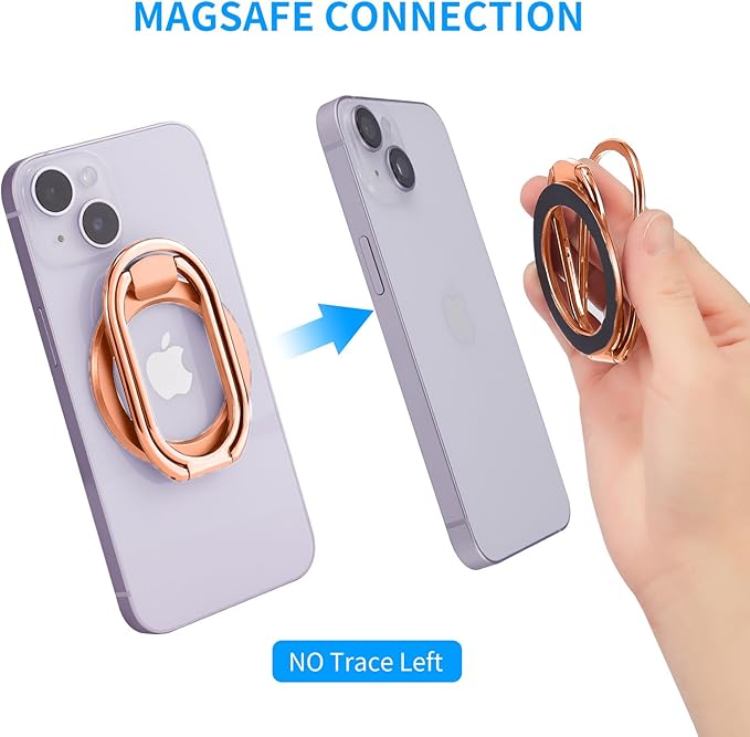 Magnetic Phone Ring Holder Stand for MagSafe Adjustable Phone Finger Grip Removable Ring Kickstand MagSafe Accessories for iPhone16/15/14/13/12 Rose Gold