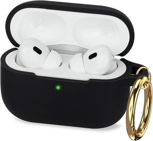 Case Compatible with AirPods Pro 3 Generation 2025 Cover with Keychain, Gawnock Skin Soft Cover for AirPods Pro 3 Case Full Protection,Front LED Visible, Black