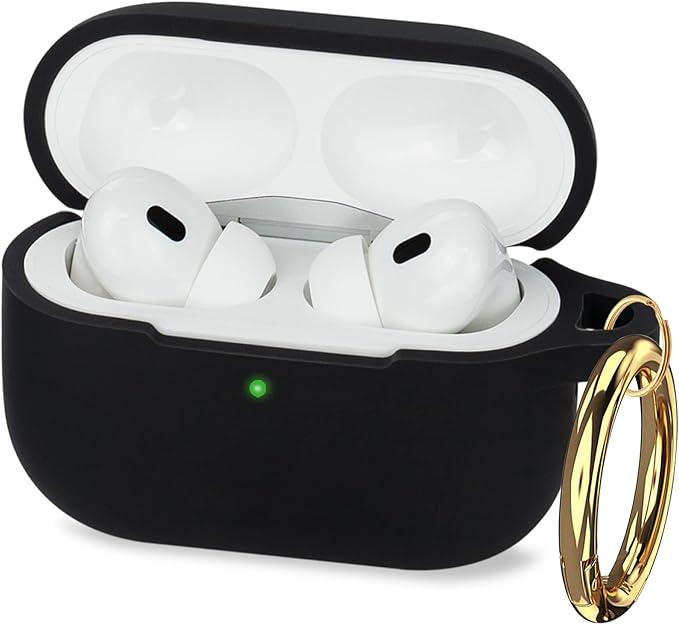Silicone Compatible with AirPods Pro 2 Case 2022/2023, Gawnock Soft Case Cover Flexible for Compatible with AirPods Pro 2nd Generation Case for Women Girls with Keychain - Black