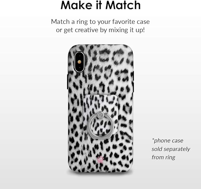 Velvet Caviar Cell Phone Ring Holder - Finger Ring & Stand - Improves Phone Grip Compatible with iPhone, Galaxy and Most Cases (Except Silicone/Leather) - Snow Leopard