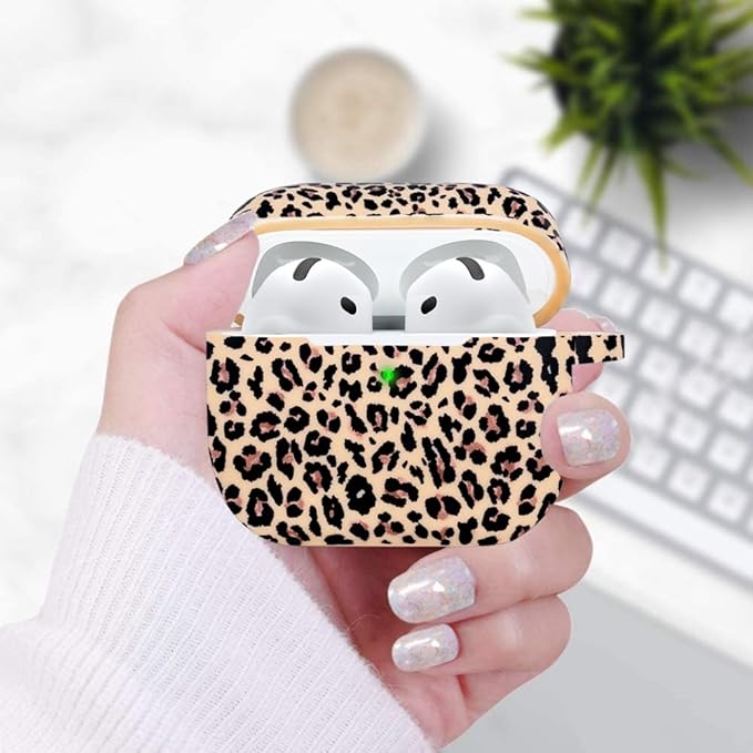 Silicone Leopard AirPods 4 Case 2024, Gawnock Case Cover for Apple Airpods 4th Generation Print Soft Flexible Cover for Air Pod 4th Women Girls, Skin with Keychain - Leopard Khaki