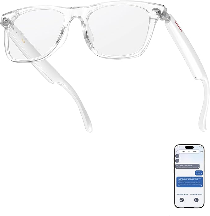AI Smart Glasses, Multifunctional Bluetooth Glasses for Men & Women, 116 Languages & Accents Translator Device, Blue Light Filter & Polarized UV Protection Lenses Translation Glasses, White