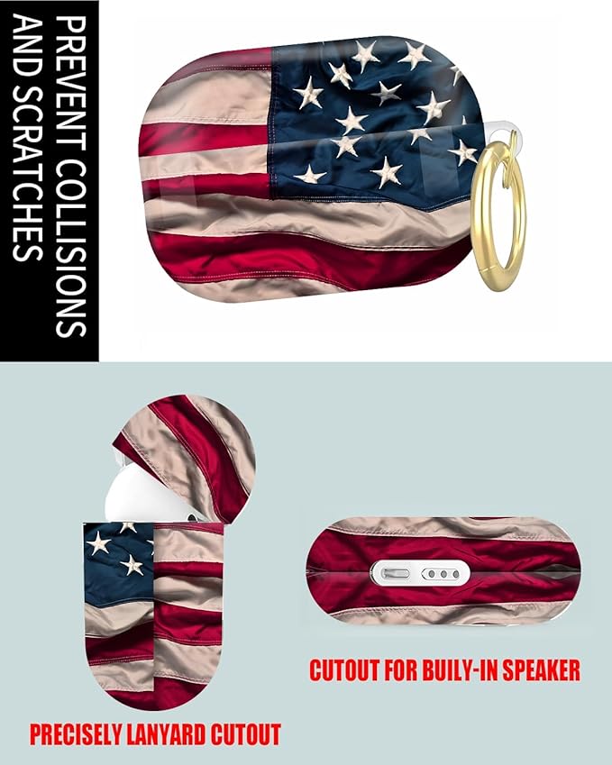 Compatible with Airpod Pro 2nd/1st Generation,Full Protection Cover for Women,Accessories Hard Case Portable & Shockproof for Airpod Pro 2nd Charging Case 2023/2022/2019(Retro American Flag)
