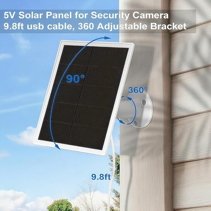 2 Packs Solar Panel for Ring Security Camera, Premium 5V USB Solar Panel Charger IP65 Waterproof, Compatible with Outdoor Rechargeable Battery Powered Cam, 9.8ft USB Cable, 360 Adjustable Bracket