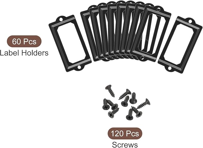 uxcell Metal Label Holders, 70x33mm 60pcs File Name Card Tag Label Holder Frame for Office Library Drawer Cabinet Shelves, Black