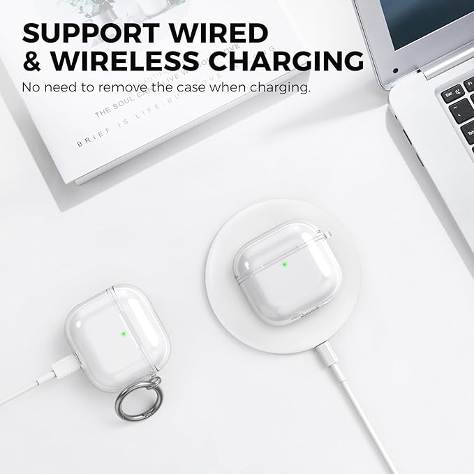 AhaStyle Clear Airpods 4 Case Cover with Cleaning Kit [Anti-Yellowing] Soft TPU Protective Covers Skin Designed for Apple AirPods 4th Generation 2024 Support USB-C Charging Case and Wireless Charging