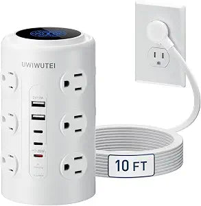 10FT Tower Power Strip with Dedicated 20W PD USB-C Port
