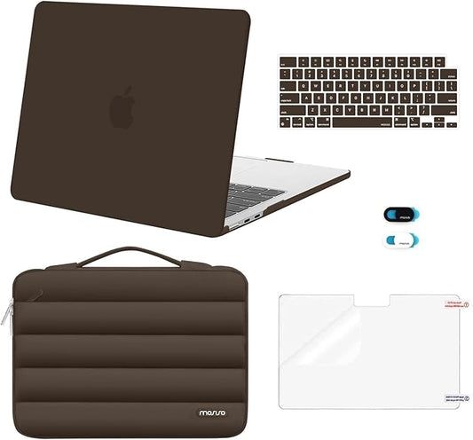 MOSISO Compatible with MacBook Air 13 inch Case M5 2026 M4 2025 M3 M2 2024-2022 A3449 A3240 A3113 A2681, Hard Case&Puffy Bag&Keyboard Cover&Webcam Cover&ScreenFilm for MacBook Air 13.6, Beige Brown