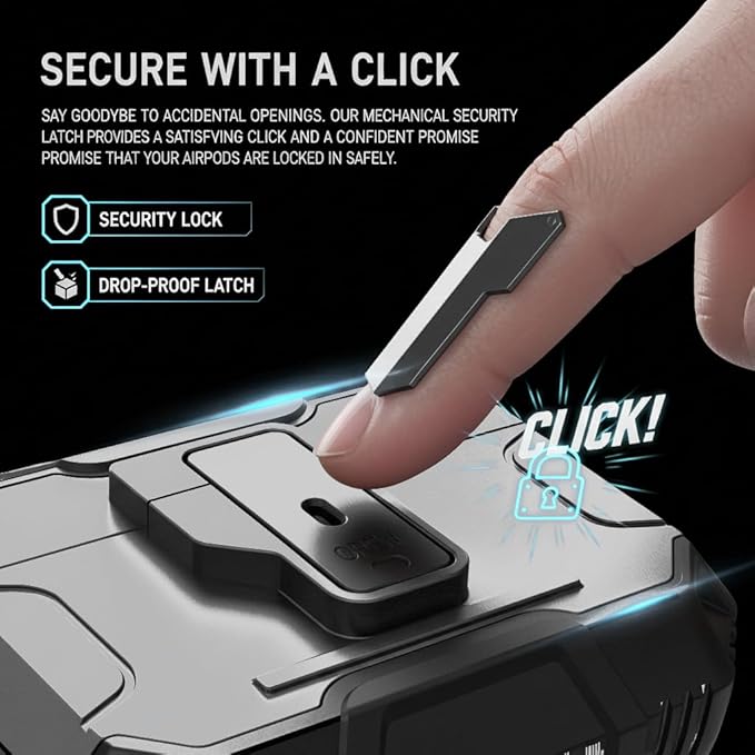 for AirPods Pro 3 Case, Secure Lock Magnetic Lid Cover with Keychain, Military Grade Shockproof Protective Case for Airpods Pro 3rd, Wireless Charging & Front LED Visible, White Black