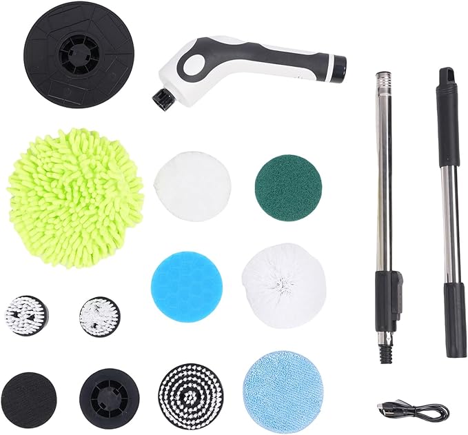 Electric Spin Scrubber, New Cordless 2 Speed Cleaning Brush Bathroom Scrubber, Voice Wireless Handheld Brush, IPX7 Waterproof Shower Scrubber with 9 Brush Heads, Extendable Long Handle