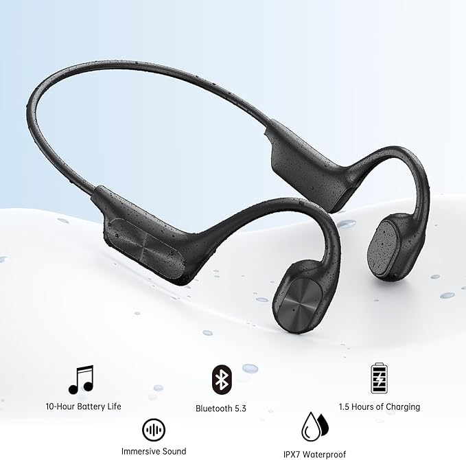 Bone Conduction Headphone, Open Ear Headphone Wireless Headphone Built-in 64GB MP3 IPX7 Waterproof Swimming with Mic Bluetooth 5.3 Sports Earphone Black