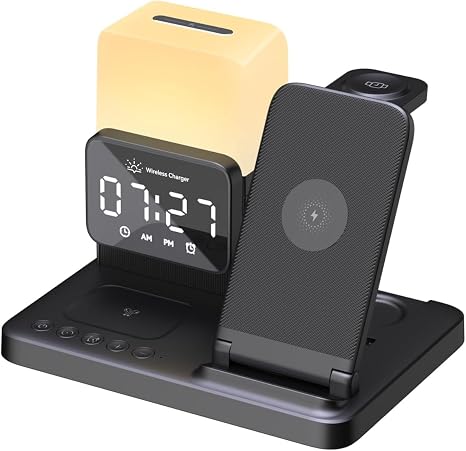 M.A.D LAB Alarm Clock Charging Station with Night Light, Bedside Organizer