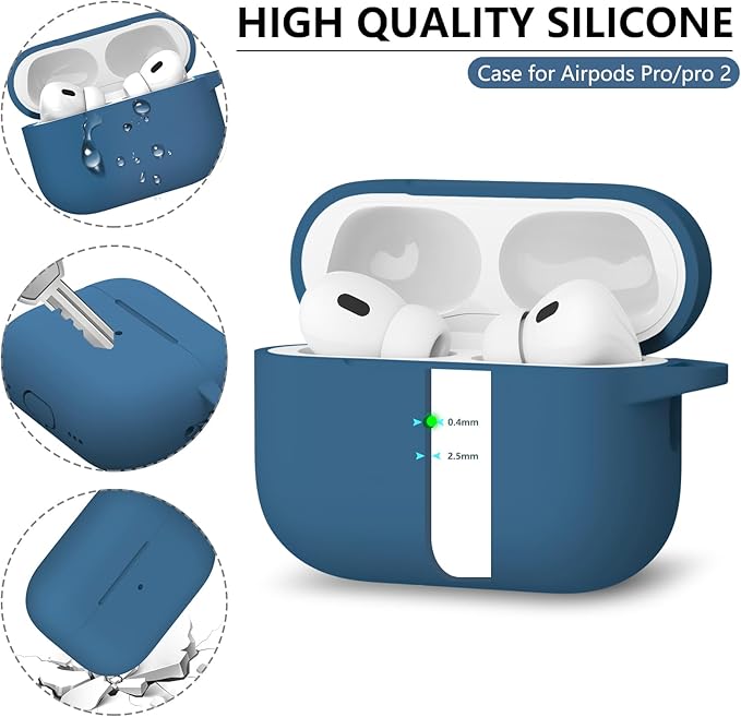 Ljusmicker for AirPods Pro Case Cover with Cleaner Kit,Silicone Protective Cases for Apple AirPod Pro 2nd/1st Generation Case for Women Men,AirPods Pro 2 Case Accessories with Keychain-Cobalt Blue
