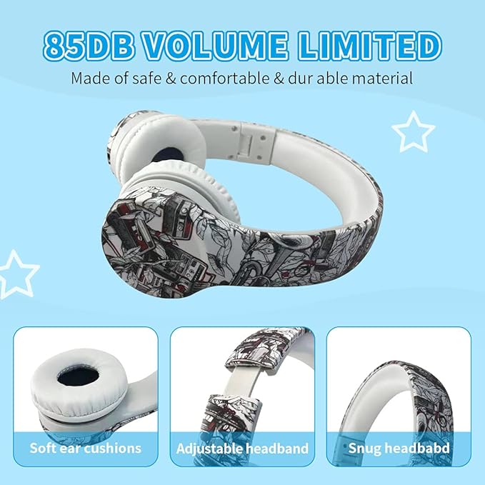 Kids Headphones with Cord, Toddler Headphones with Sharing Function, 85dB/93dB Safe Volume Limit, for Toddler Children Baby Boys Girls On-line Study, School, Travel use (Music)