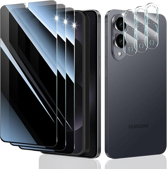 3*Privacy Screen Protector and 3*Camera Lens Protector for Samsung Galaxy S25 Edge with a Installation Alignment Aid, Anti-Spy Tempered Glass Film, Private Black Protection, [Anti-Scratch][9H Hardness]